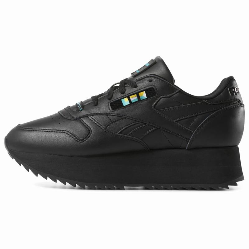 Reebok Classic Leather Double X Gigi Hadid Tenisky Damske - Čierne/Biele/Modre/Zlate OH8086GC